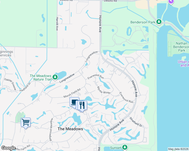 map of restaurants, bars, coffee shops, grocery stores, and more near 5224 Harpers Croft in Sarasota