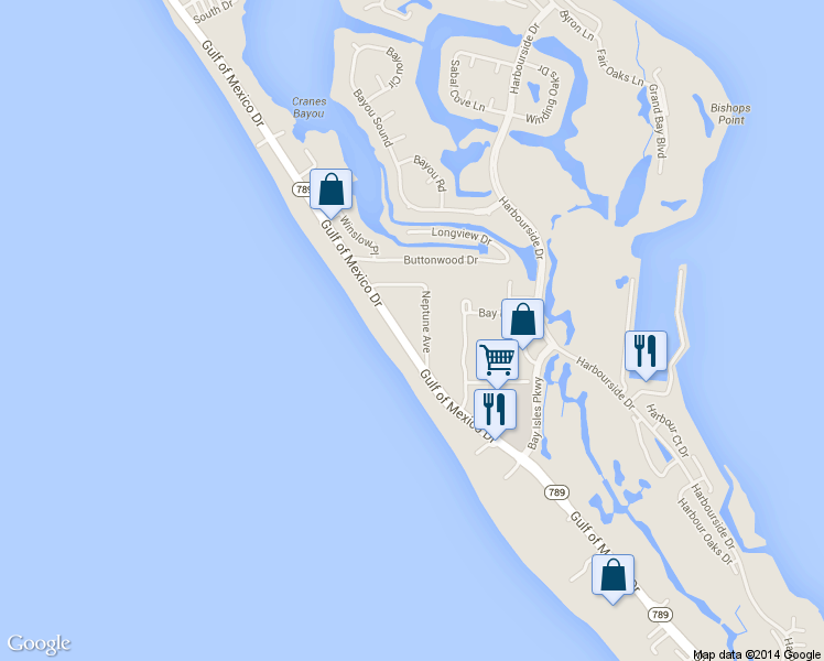 map of restaurants, bars, coffee shops, grocery stores, and more near 625 Neptune Avenue in Longboat Key