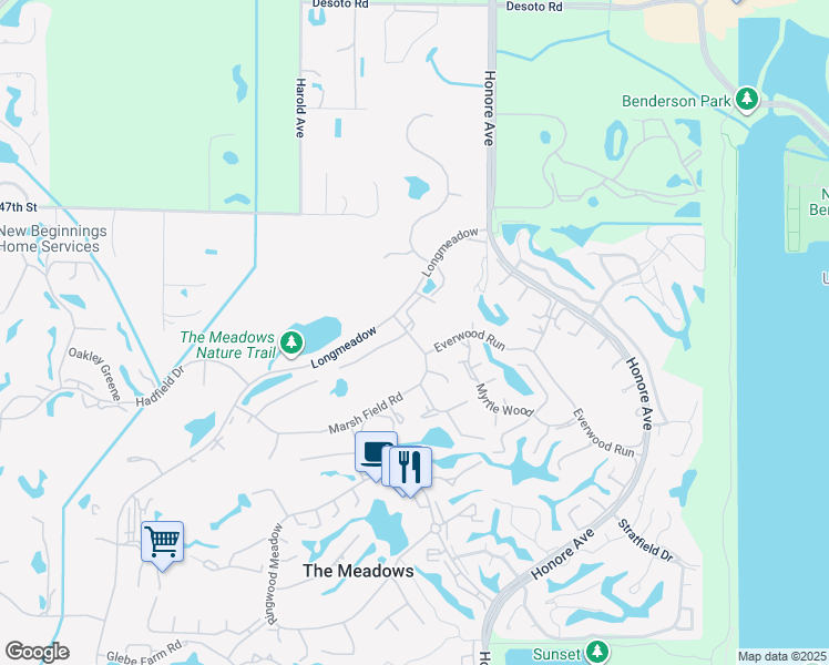 map of restaurants, bars, coffee shops, grocery stores, and more near 5166 Harpers Croft in Sarasota