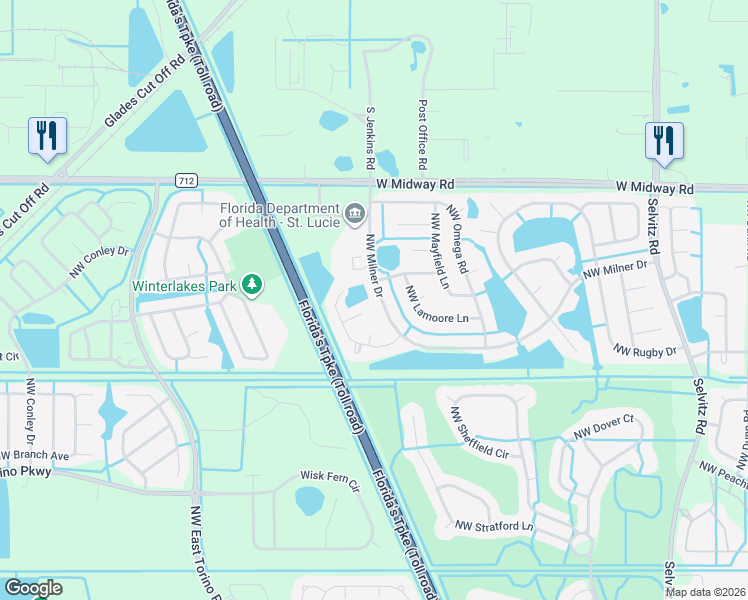 map of restaurants, bars, coffee shops, grocery stores, and more near 5302 Northwest Milner Drive in Port St. Lucie