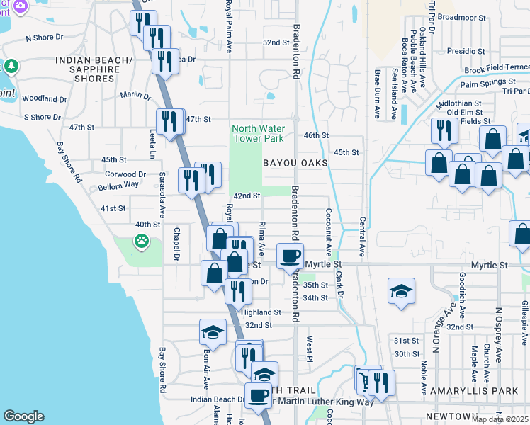 map of restaurants, bars, coffee shops, grocery stores, and more near 1106 41st Street in Sarasota
