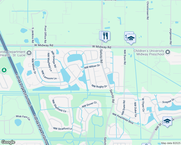 map of restaurants, bars, coffee shops, grocery stores, and more near 5290 Northwest Nekoma Street in Port St. Lucie