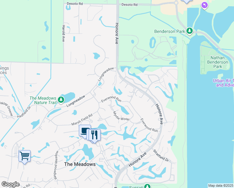 map of restaurants, bars, coffee shops, grocery stores, and more near 5329 Huntingwood Court in Sarasota
