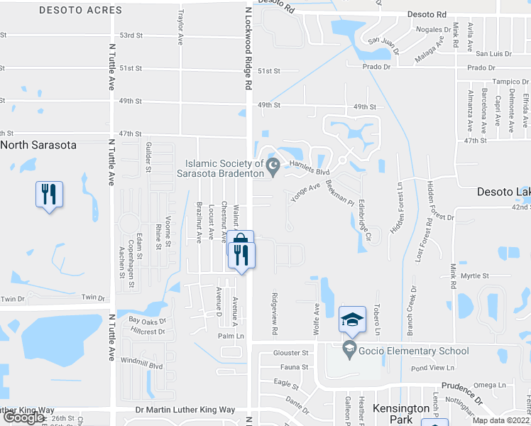 map of restaurants, bars, coffee shops, grocery stores, and more near 3255 Village Lane in Sarasota