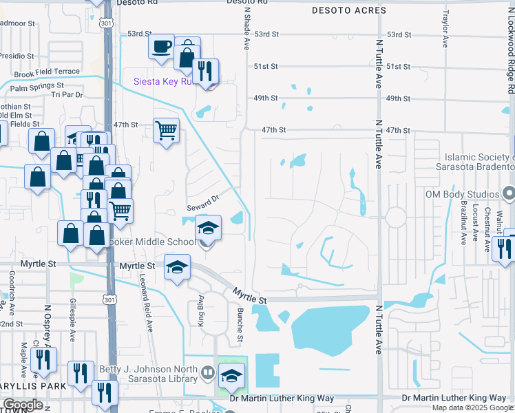 map of restaurants, bars, coffee shops, grocery stores, and more near 1258 Grantham Drive in Sarasota