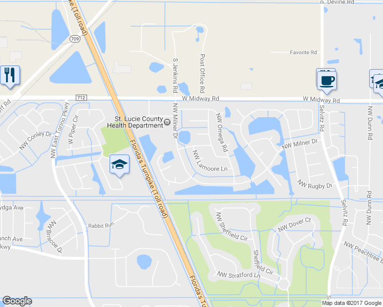 map of restaurants, bars, coffee shops, grocery stores, and more near 5262 Northwest Lamoore Lane in Port St. Lucie