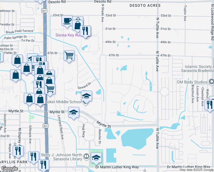 map of restaurants, bars, coffee shops, grocery stores, and more near 1258 Grantham Drive in Sarasota