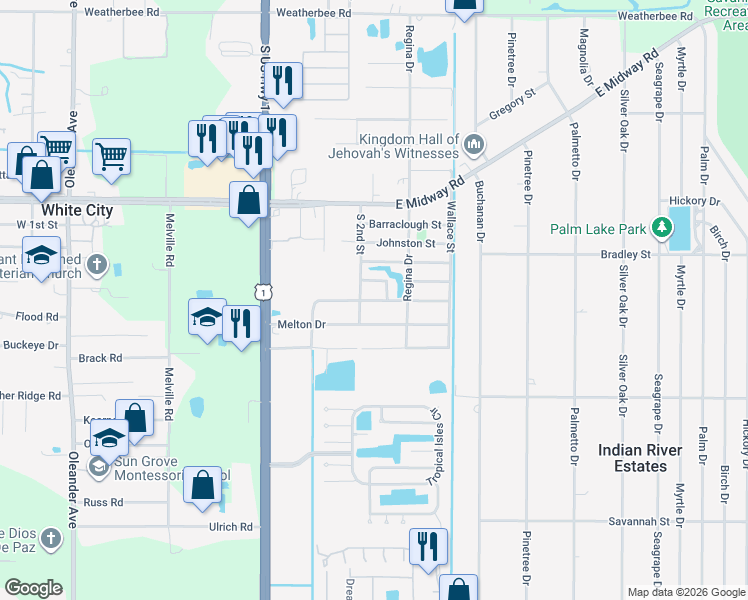 map of restaurants, bars, coffee shops, grocery stores, and more near 358 Notlem Drive in Fort Pierce