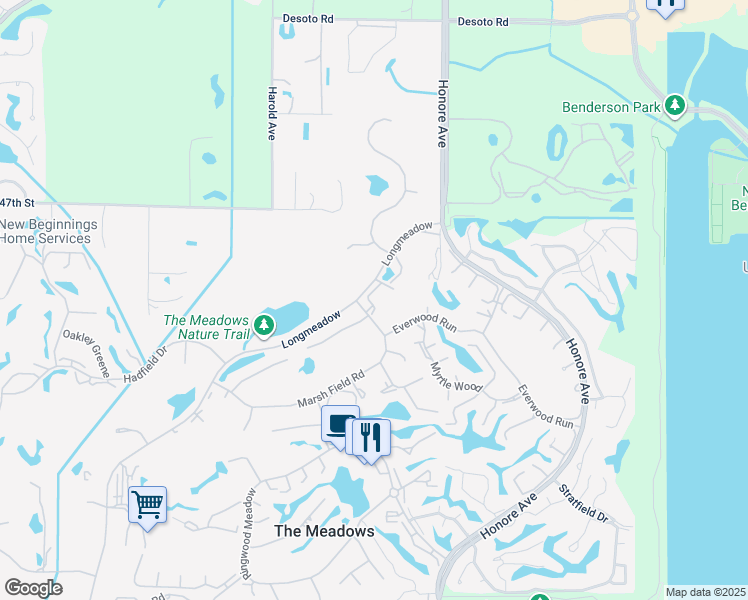map of restaurants, bars, coffee shops, grocery stores, and more near 5166 Harpers Croft in Sarasota