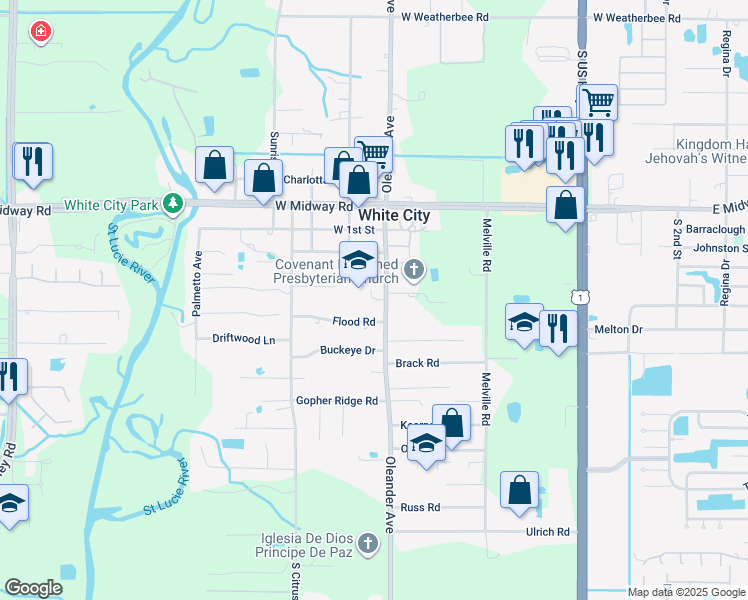 map of restaurants, bars, coffee shops, grocery stores, and more near 905 West 2nd Street in Fort Pierce