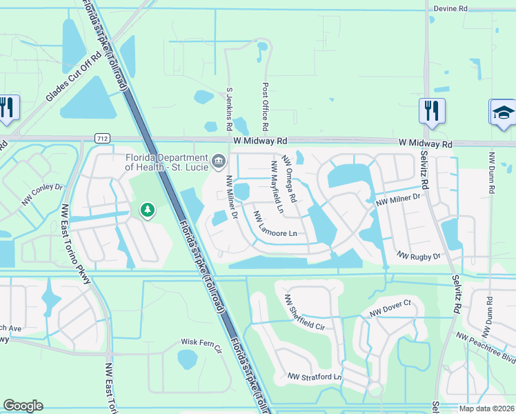 map of restaurants, bars, coffee shops, grocery stores, and more near 5262 Northwest Lamoore Lane in Port St. Lucie