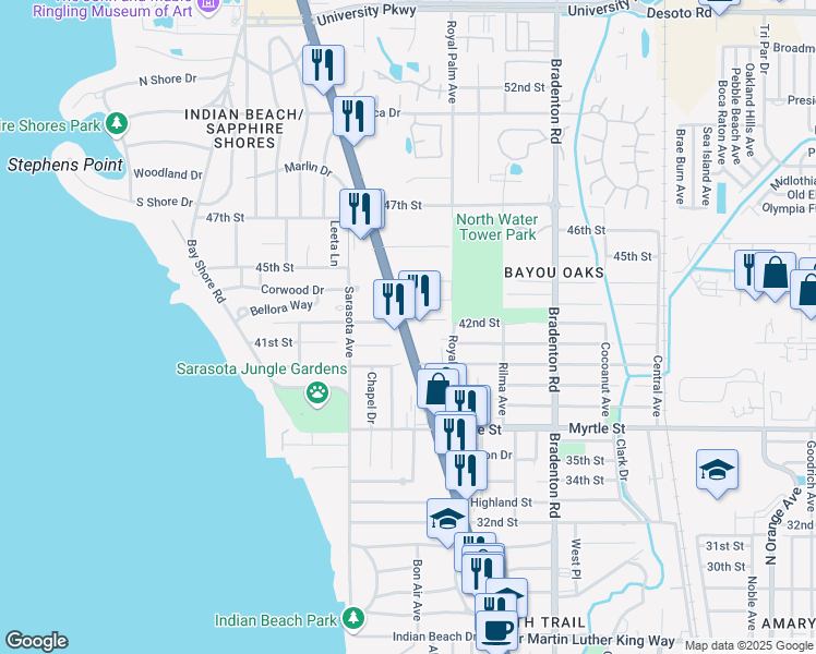 map of restaurants, bars, coffee shops, grocery stores, and more near 4108 U.S. 41 in Sarasota