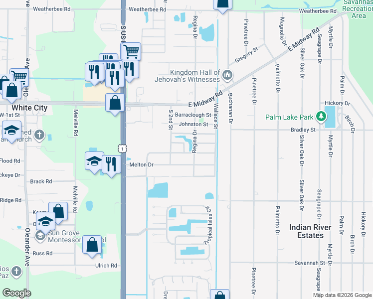 map of restaurants, bars, coffee shops, grocery stores, and more near 358 Notlem Drive in Fort Pierce