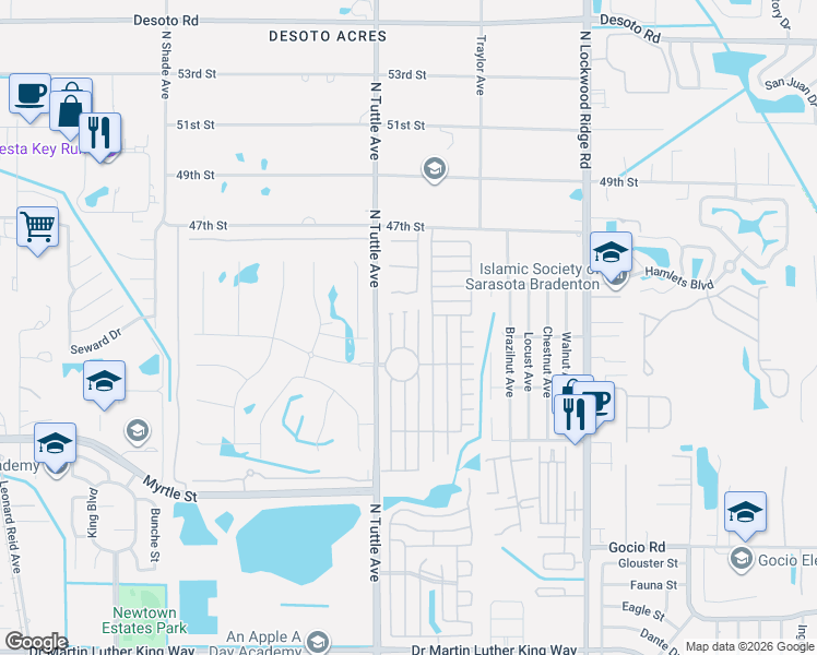 map of restaurants, bars, coffee shops, grocery stores, and more near 4112 Edam Street in Sarasota