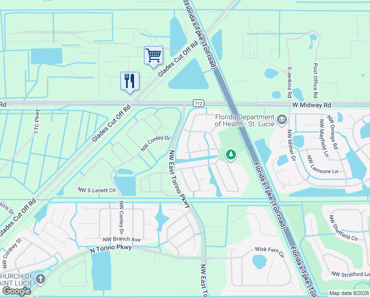 map of restaurants, bars, coffee shops, grocery stores, and more near 5232 Northwest Iredell Street in Port St. Lucie