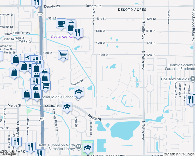 map of restaurants, bars, coffee shops, grocery stores, and more near 1258 Grantham Drive in Sarasota