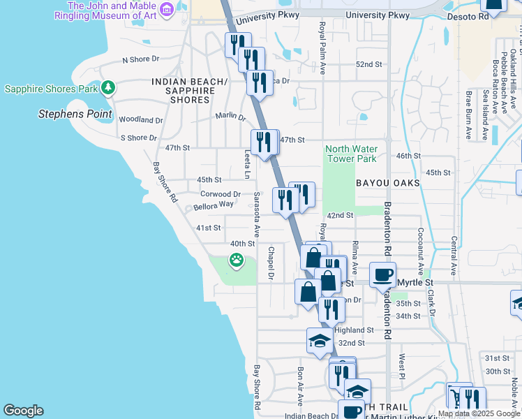 map of restaurants, bars, coffee shops, grocery stores, and more near 775 41st Street in Sarasota