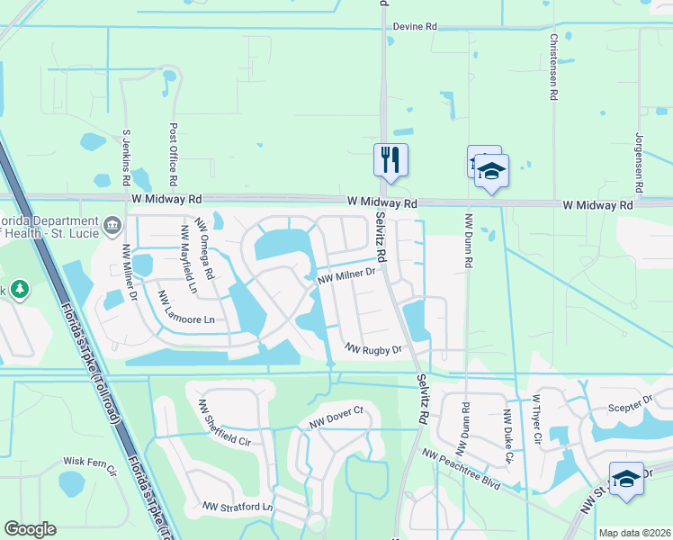 map of restaurants, bars, coffee shops, grocery stores, and more near 5411 Northwest Milner Drive in Port St. Lucie