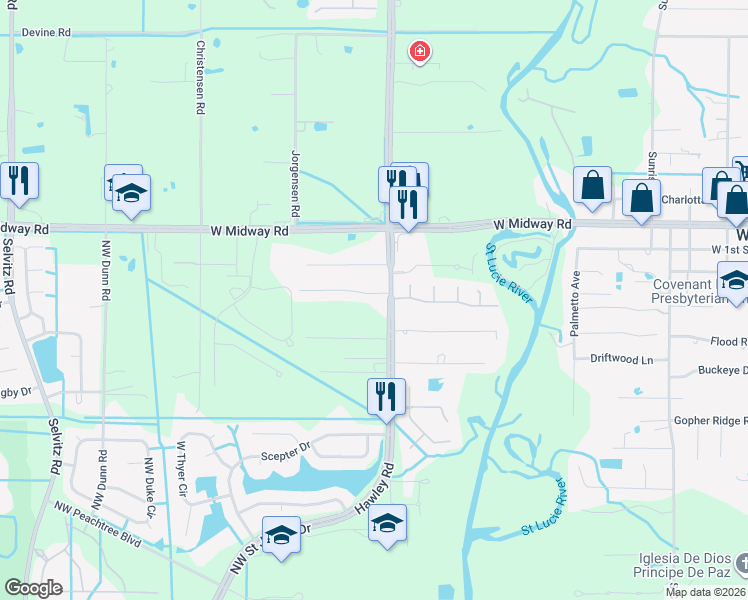 map of restaurants, bars, coffee shops, grocery stores, and more near 2530 Rainbow Drive in Fort Pierce