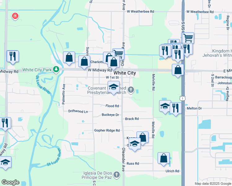 map of restaurants, bars, coffee shops, grocery stores, and more near 905 West 2nd Street in Fort Pierce