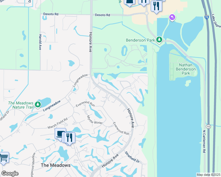 map of restaurants, bars, coffee shops, grocery stores, and more near 4478 Weybridge in Sarasota