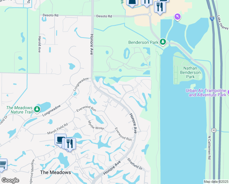 map of restaurants, bars, coffee shops, grocery stores, and more near 4504 Weybridge in Sarasota