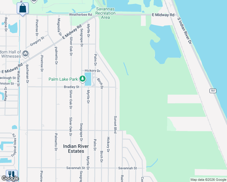 map of restaurants, bars, coffee shops, grocery stores, and more near 5100 Sunset Boulevard in Fort Pierce