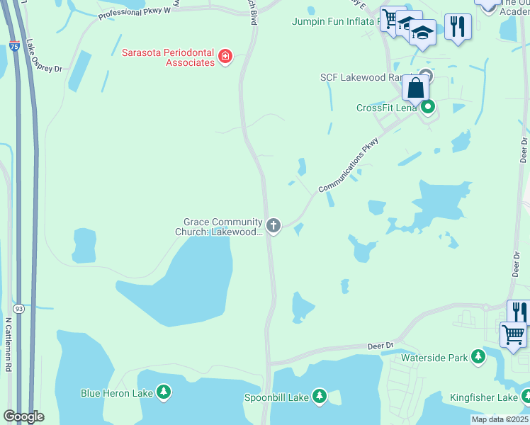 map of restaurants, bars, coffee shops, grocery stores, and more near Lakewood Ranch Boulevard North in Sarasota County