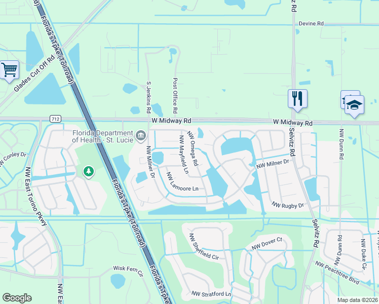map of restaurants, bars, coffee shops, grocery stores, and more near 5221 Northwest Mayfield Lane in Port St. Lucie