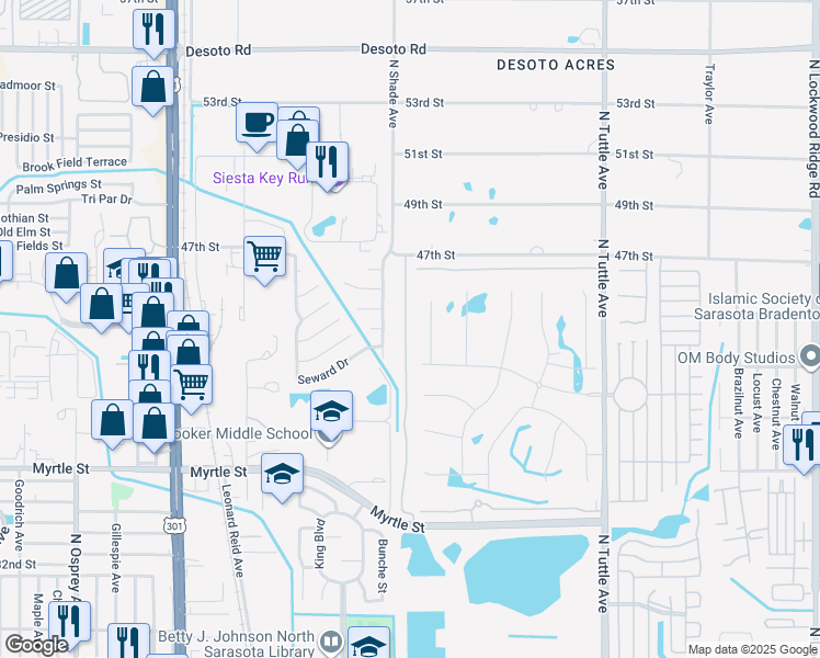 map of restaurants, bars, coffee shops, grocery stores, and more near 1190 Grantham Drive in Sarasota