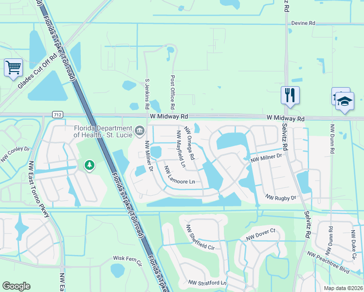 map of restaurants, bars, coffee shops, grocery stores, and more near 5221 Northwest Mayfield Lane in Port St. Lucie