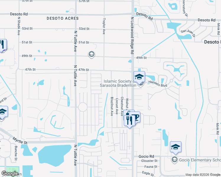 map of restaurants, bars, coffee shops, grocery stores, and more near 4311 Brazilnut Avenue in Sarasota