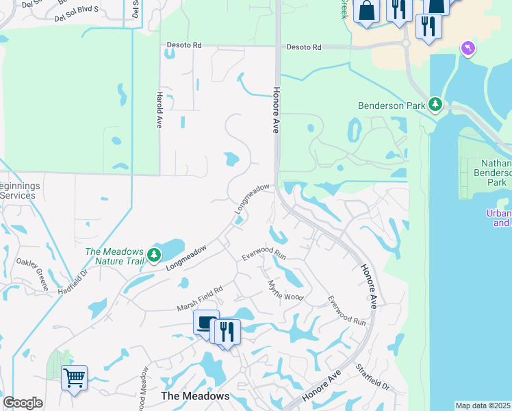 map of restaurants, bars, coffee shops, grocery stores, and more near 4401 Woodland Grove in Sarasota