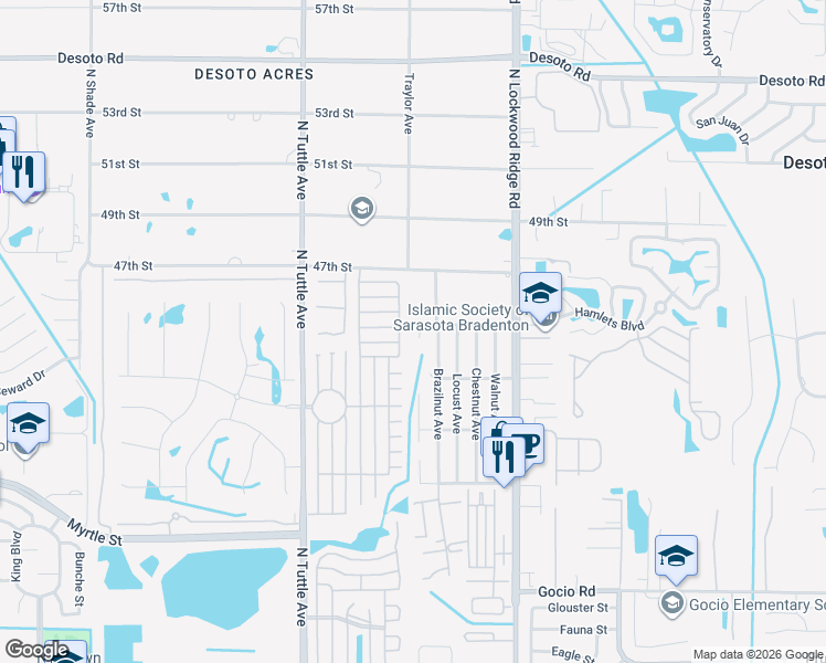 map of restaurants, bars, coffee shops, grocery stores, and more near 4311 Brazilnut Avenue in Sarasota