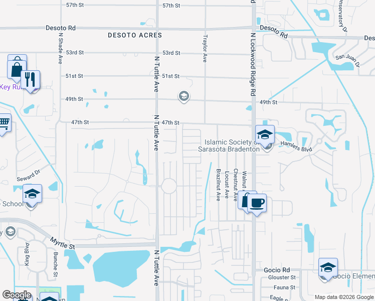 map of restaurants, bars, coffee shops, grocery stores, and more near 4610 Northwood Terrace in Sarasota