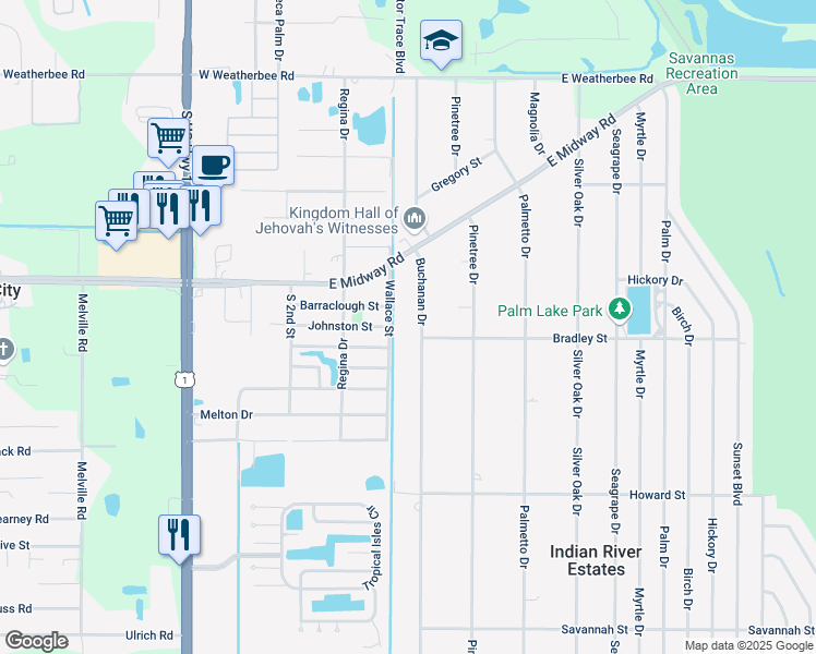 map of restaurants, bars, coffee shops, grocery stores, and more near 5019 Buchanan Drive in Fort Pierce