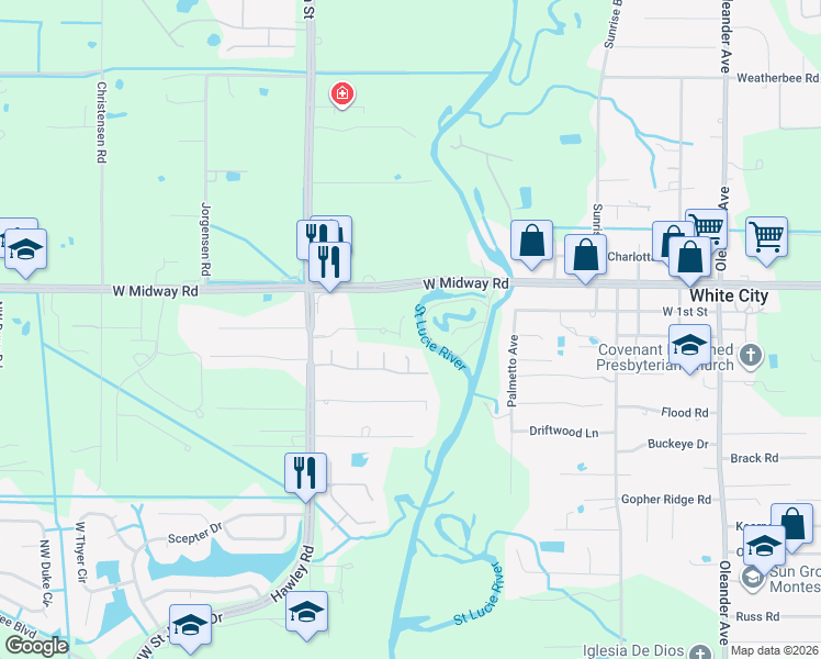 map of restaurants, bars, coffee shops, grocery stores, and more near 2083 West Midway Road in Fort Pierce