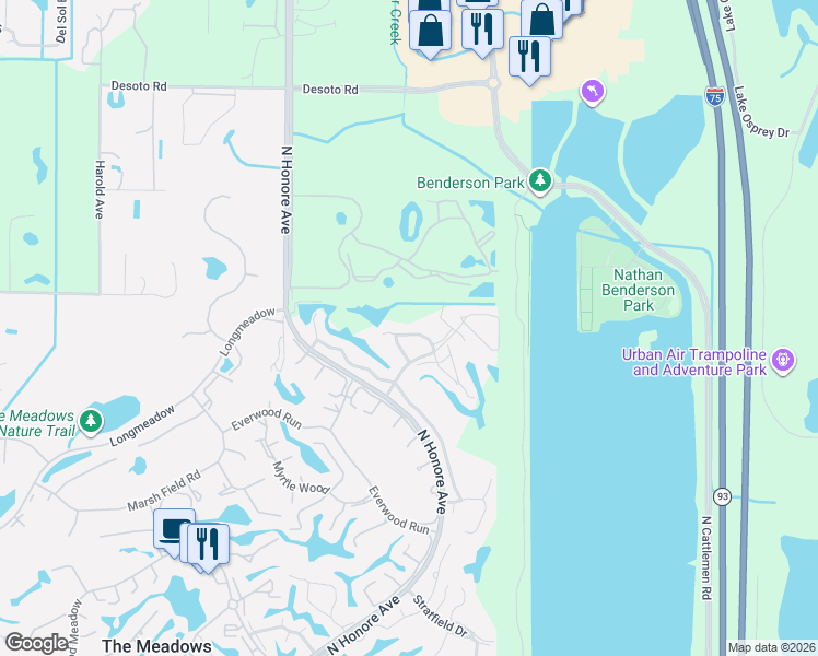 map of restaurants, bars, coffee shops, grocery stores, and more near 4629 West Long Common Court in Sarasota