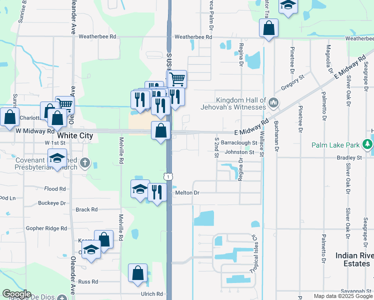 map of restaurants, bars, coffee shops, grocery stores, and more near 399 Indiana Avenue in Fort Pierce