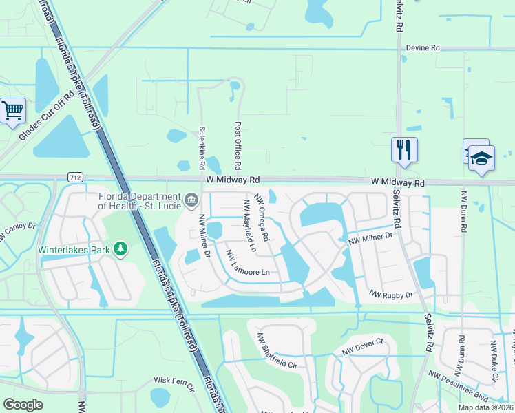 map of restaurants, bars, coffee shops, grocery stores, and more near 5161 Northwest Mayfield Lane in Port St. Lucie