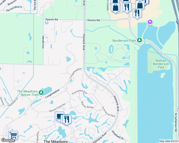 map of restaurants, bars, coffee shops, grocery stores, and more near 4642 Weybridge in Sarasota