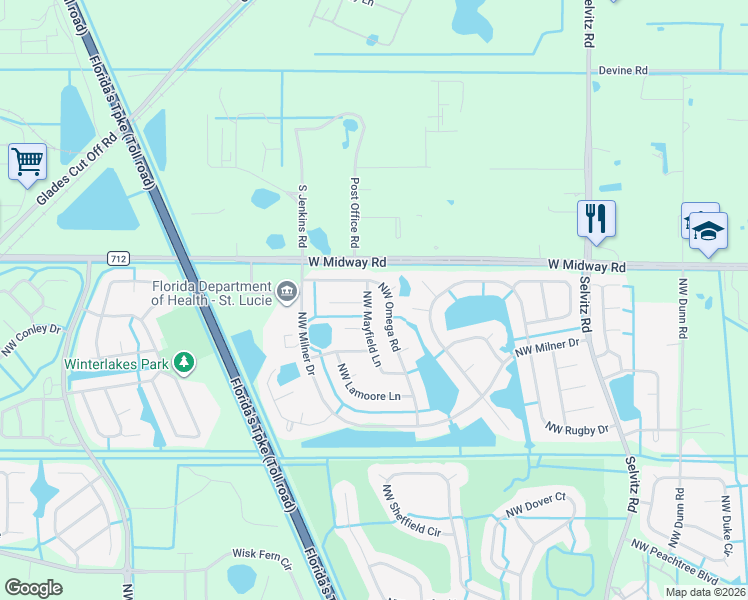 map of restaurants, bars, coffee shops, grocery stores, and more near 5161 Northwest Mayfield Lane in Port St. Lucie
