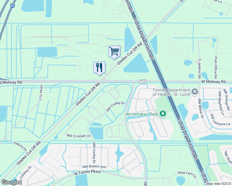 map of restaurants, bars, coffee shops, grocery stores, and more near 5225 Northwest Reba Circle in Port St. Lucie