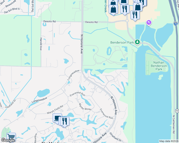 map of restaurants, bars, coffee shops, grocery stores, and more near 4642 Weybridge in Sarasota