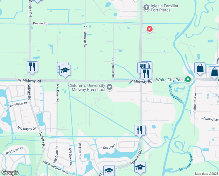 map of restaurants, bars, coffee shops, grocery stores, and more near 2935 West Midway Road in Fort Pierce