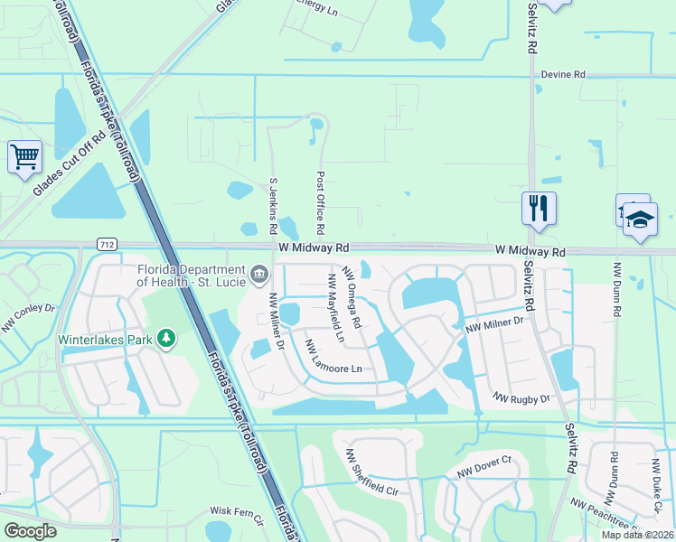 map of restaurants, bars, coffee shops, grocery stores, and more near 5161 Northwest Mayfield Lane in Port St. Lucie