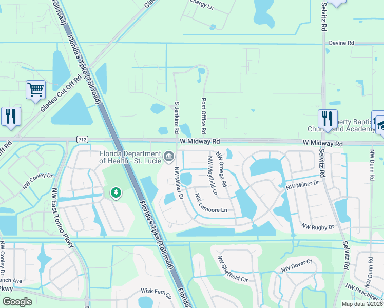 map of restaurants, bars, coffee shops, grocery stores, and more near 6740 Northwest Omega Road in Port St. Lucie