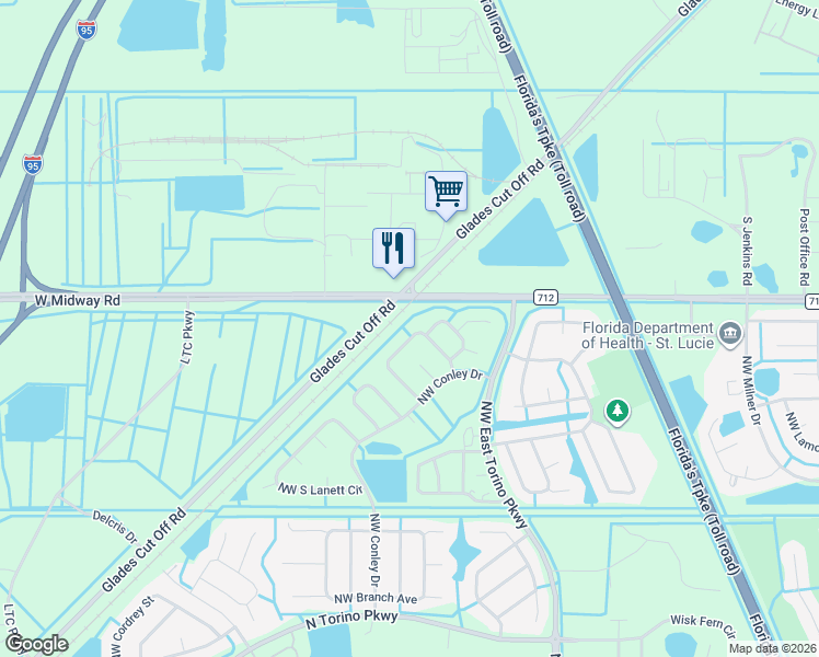 map of restaurants, bars, coffee shops, grocery stores, and more near 5280 South Lovett Circle in Port St. Lucie