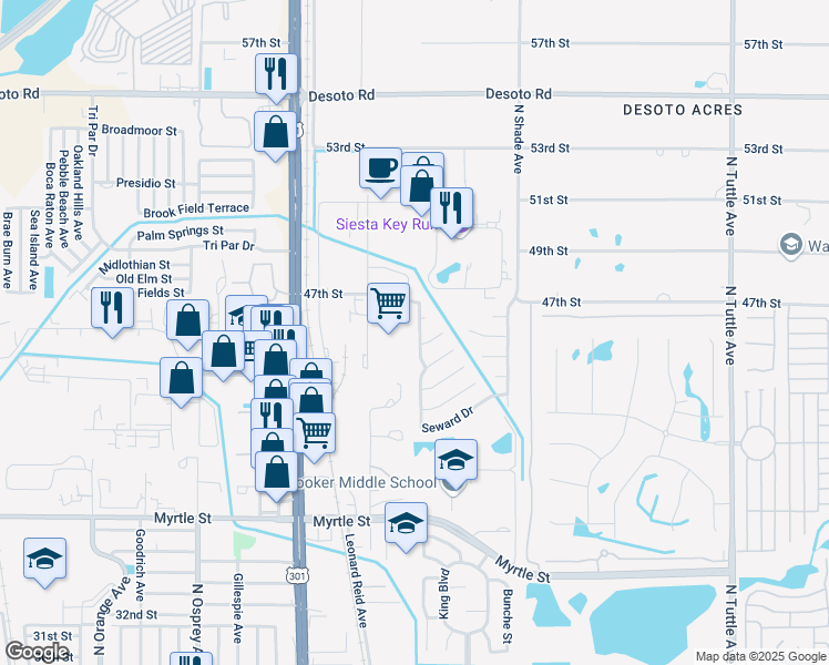 map of restaurants, bars, coffee shops, grocery stores, and more near 4551 Ashberry Drive in Sarasota