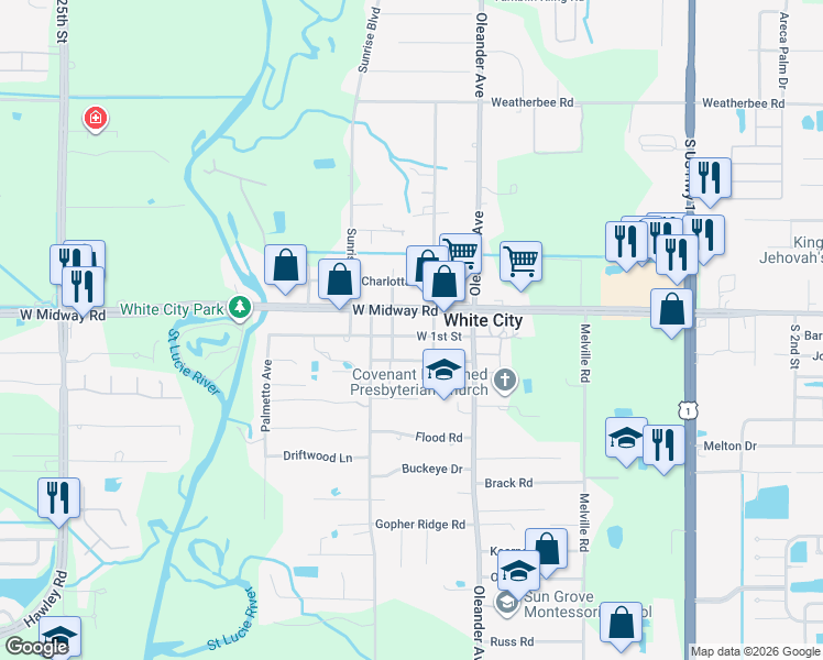 map of restaurants, bars, coffee shops, grocery stores, and more near 1006 West 1st Street in Fort Pierce